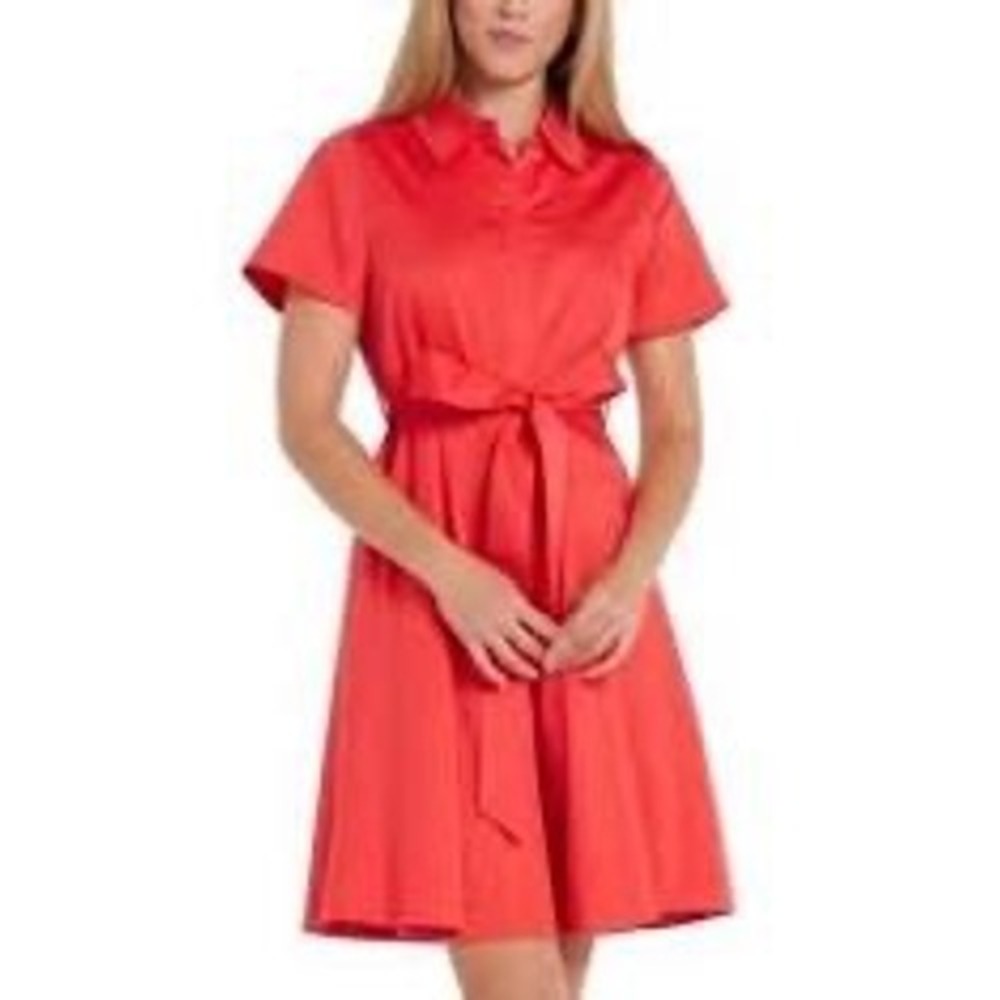 Hermoza Emma Kate Dress Cherry Bliss Red Cotton Short Sleeve Midi Shirtdress M